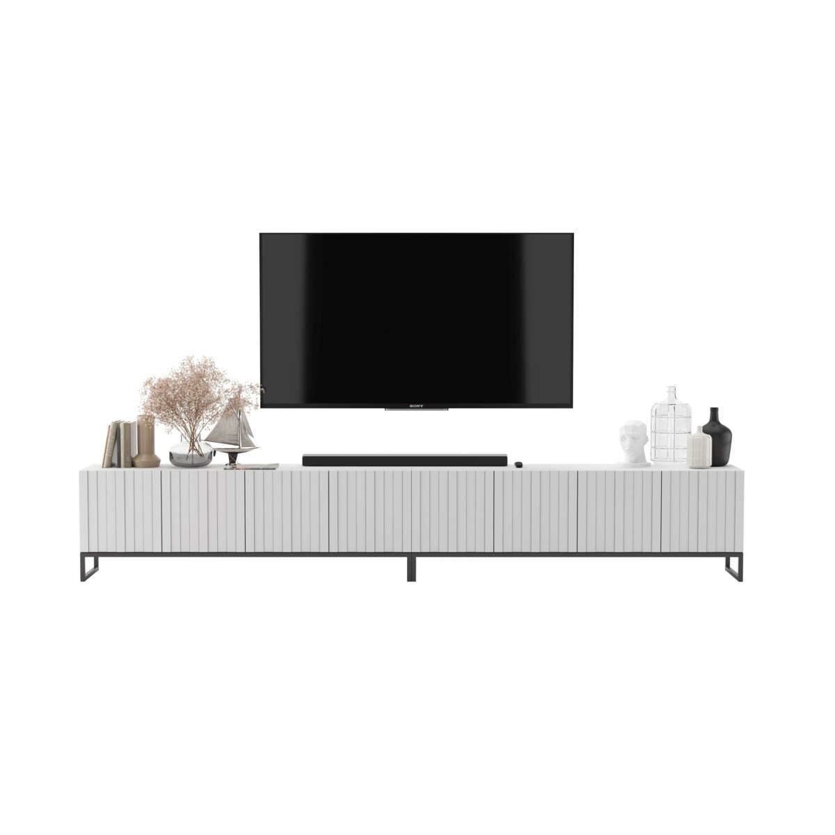 Szafka RTV Loft pod Telewizor Biały MAT Nowoczesna Komoda RTV Rama Czarna 300 cm