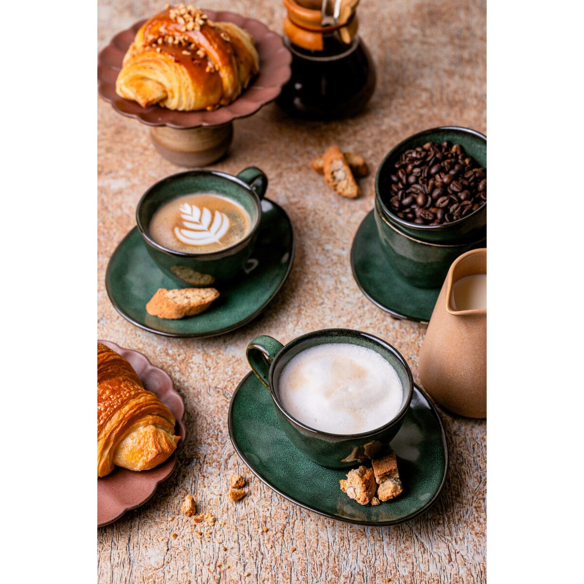 Serwis kawowy Uminami zielony na 12 osób 24 szt. Nowoczesny Do zmywarki Komplet filiżanka i spodek