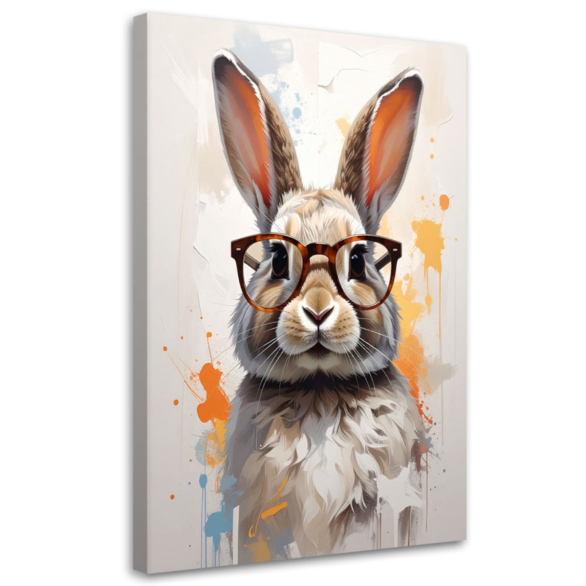 Obraz do pokoju nastolatka dziecka, Królik w okularach w beżu 40x60 cm