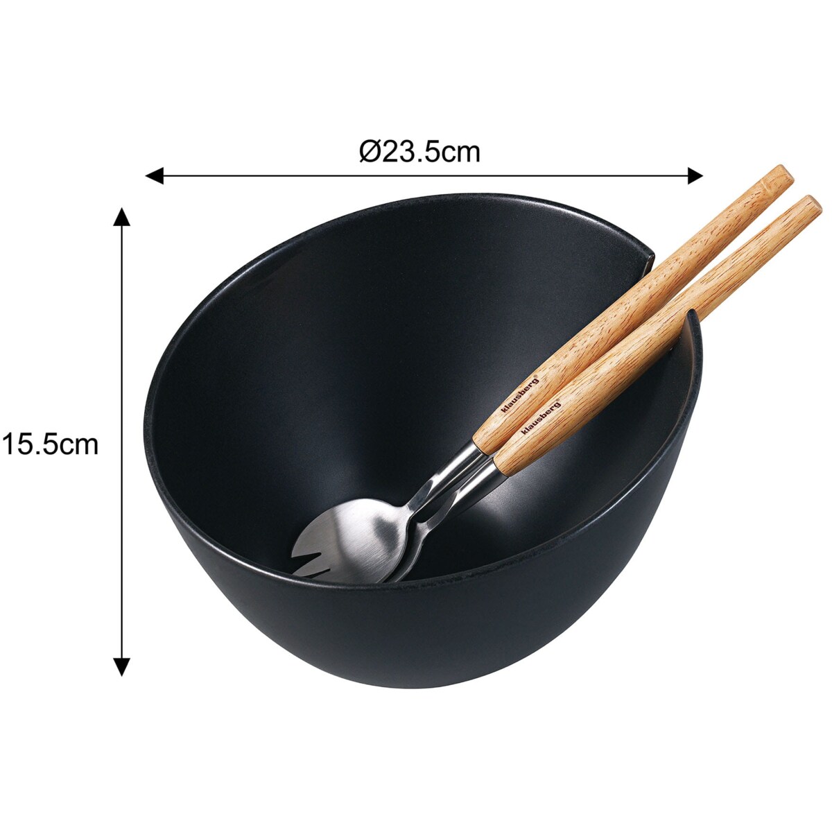 Porcelanowa misa czarna 23cm do sałatek z łyżkami KLAUSBERG