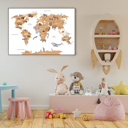 plakat mapa świata zwierzaki 3 50x70 cm