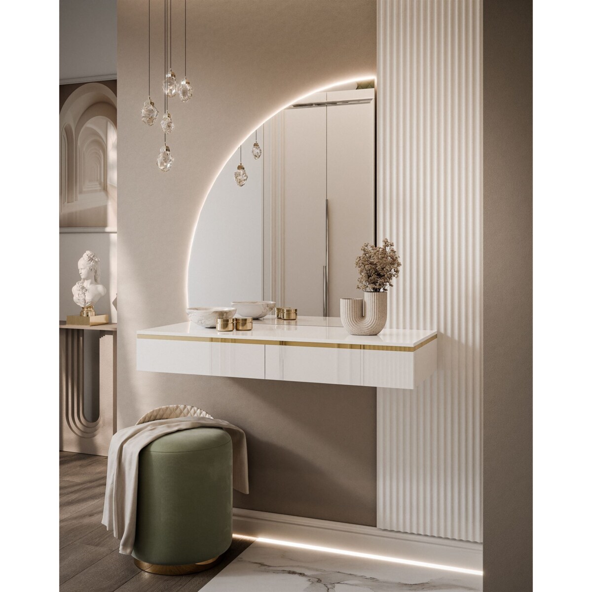 Toaletka AURORA-Q wisząca z lewym lustrem biały połysk