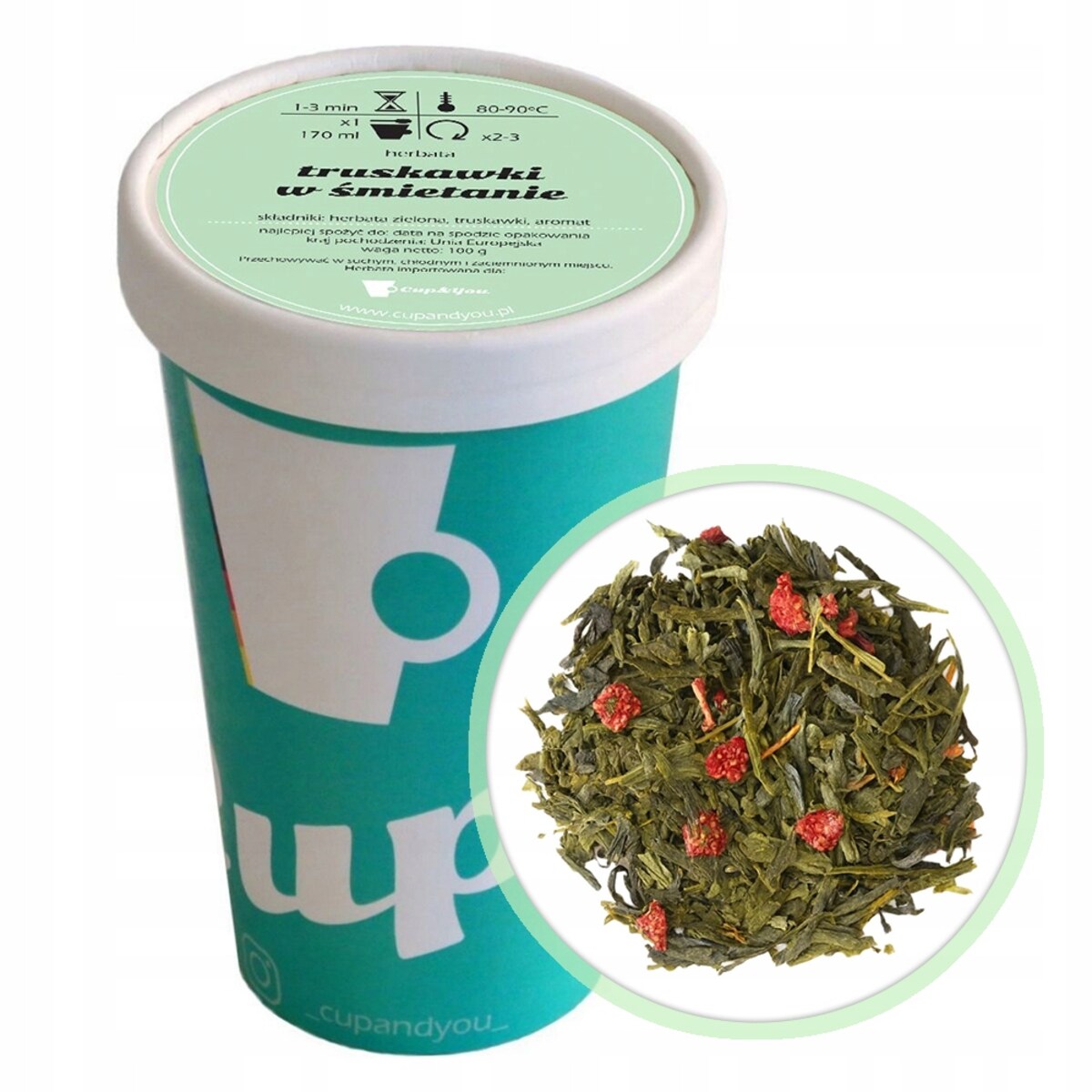 Herbata zielona TRUSKAWKI W ŚMIETANIE truskawki sypana premium na prezent - herbata liściasta sypana mieszanka napar susz