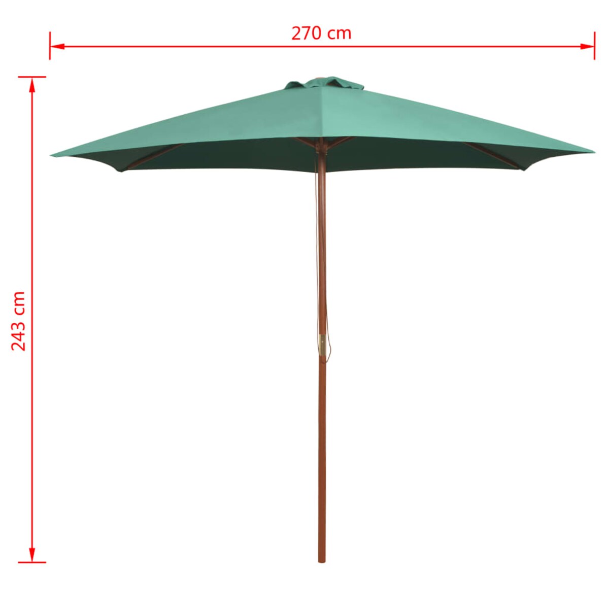 vidaXL Parasol ogrodowy, 270x270 cm, drewno, zielony