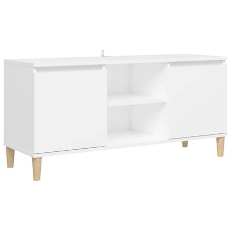 vidaXL Szafka TV z drewnianymi nóżkami, biała, 103,5x35x50 cm