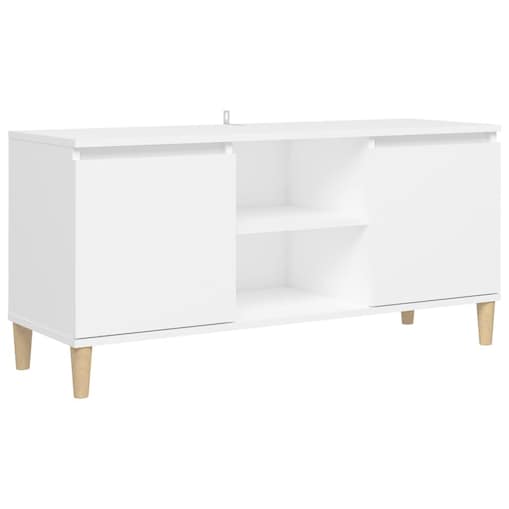vidaXL Szafka TV z drewnianymi nóżkami, biała, 103,5x35x50 cm