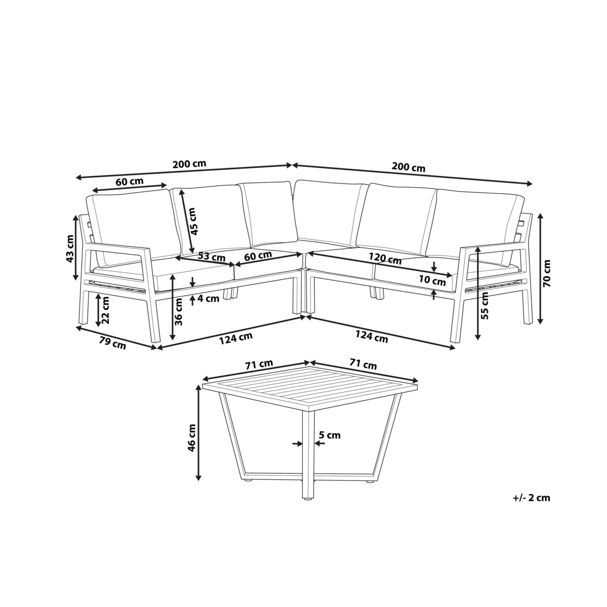Narożnik ogrodowy ze stolikiem dla 5 osób VIZZINI Metal Szary