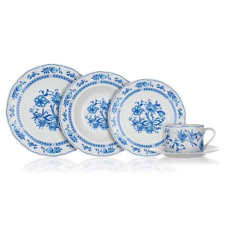 TALERZE OBIADOWE FOLKLOR niebieskie 30 elem 6 osób filiżanka jadalnia box