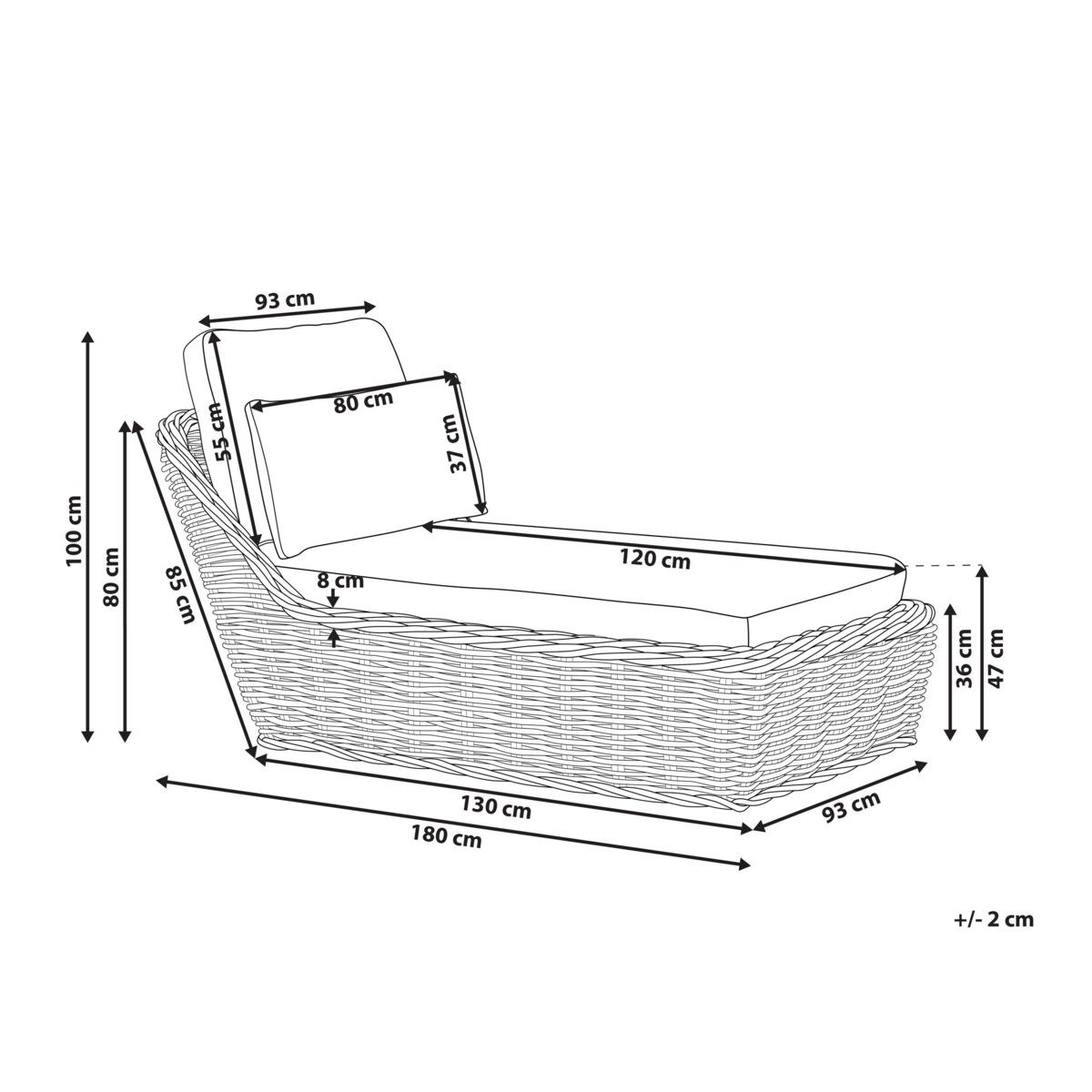 Leżak ogrodowy z poduszką BELSITO Rattan Naturalny