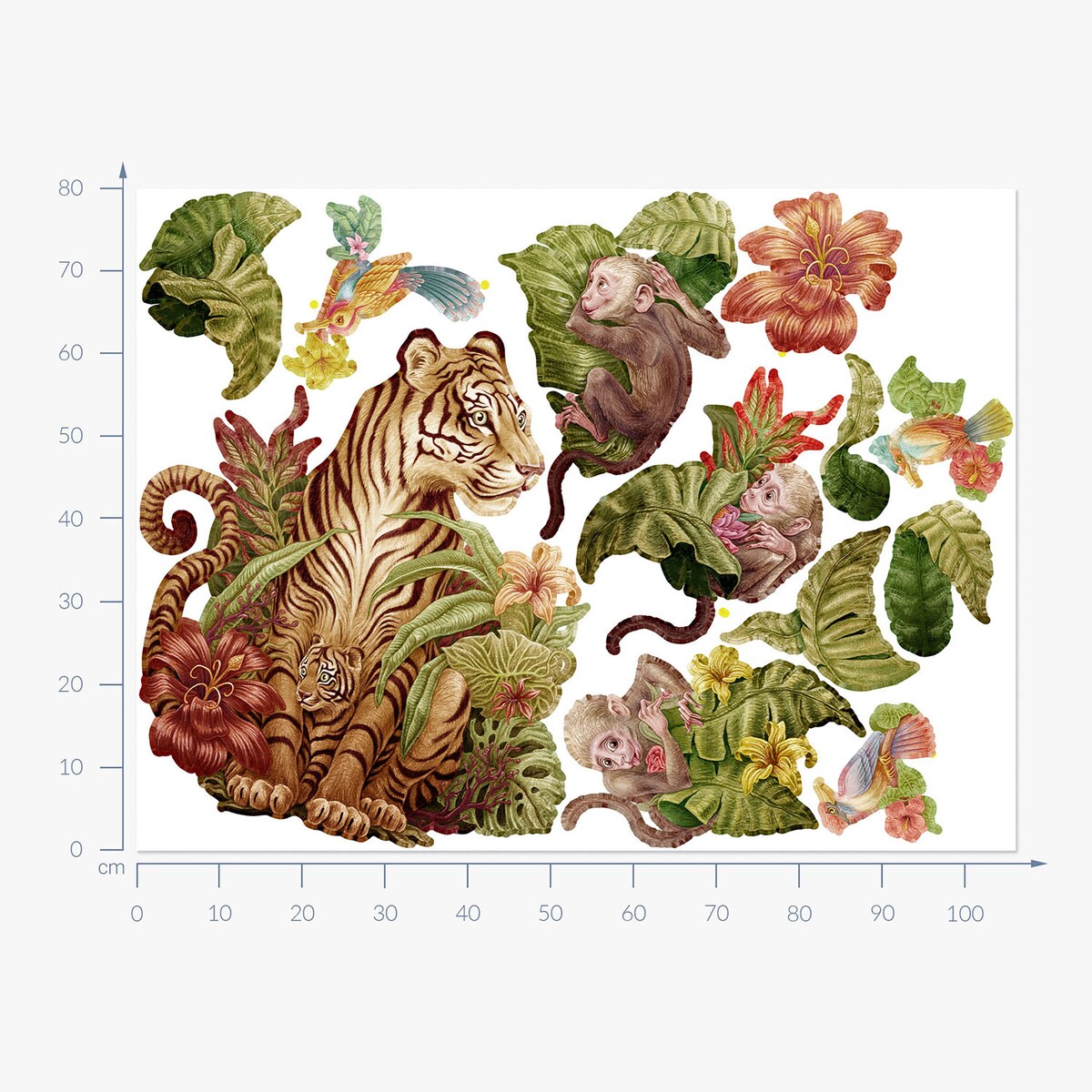 Zestaw naklejek na ścianę, Dżungla safari, 80cm