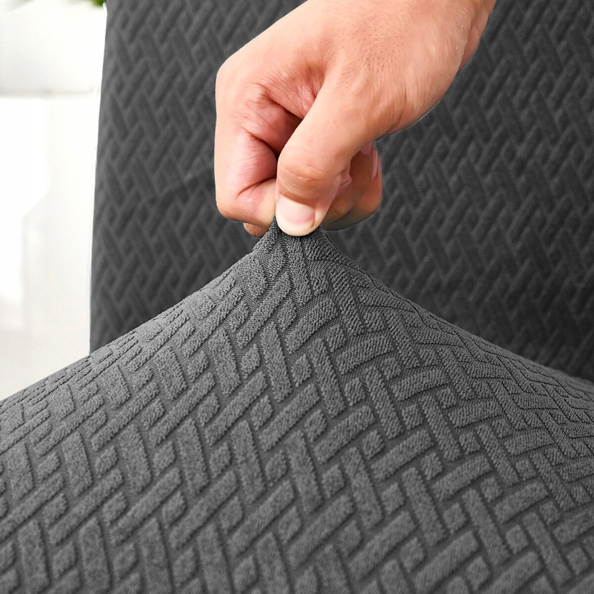 POKROWIEC NA KRZESŁO GRAFITOWY ŻAKARD ELASTYCZNY [10-Z1-GRF]