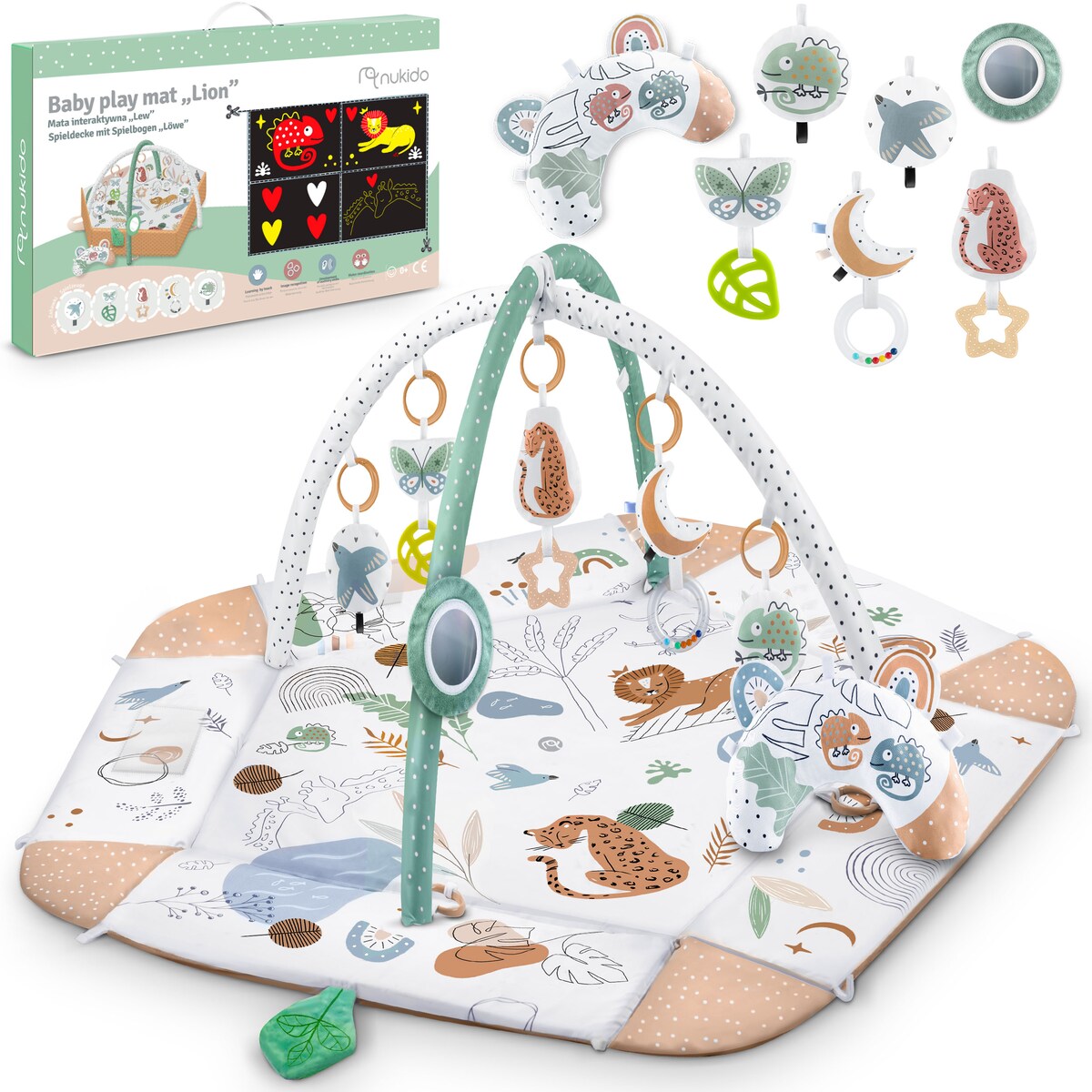 Mata edukacyjna interaktywna Lew dla niemowląt dwustronna składana XXL 5w1 Nukido