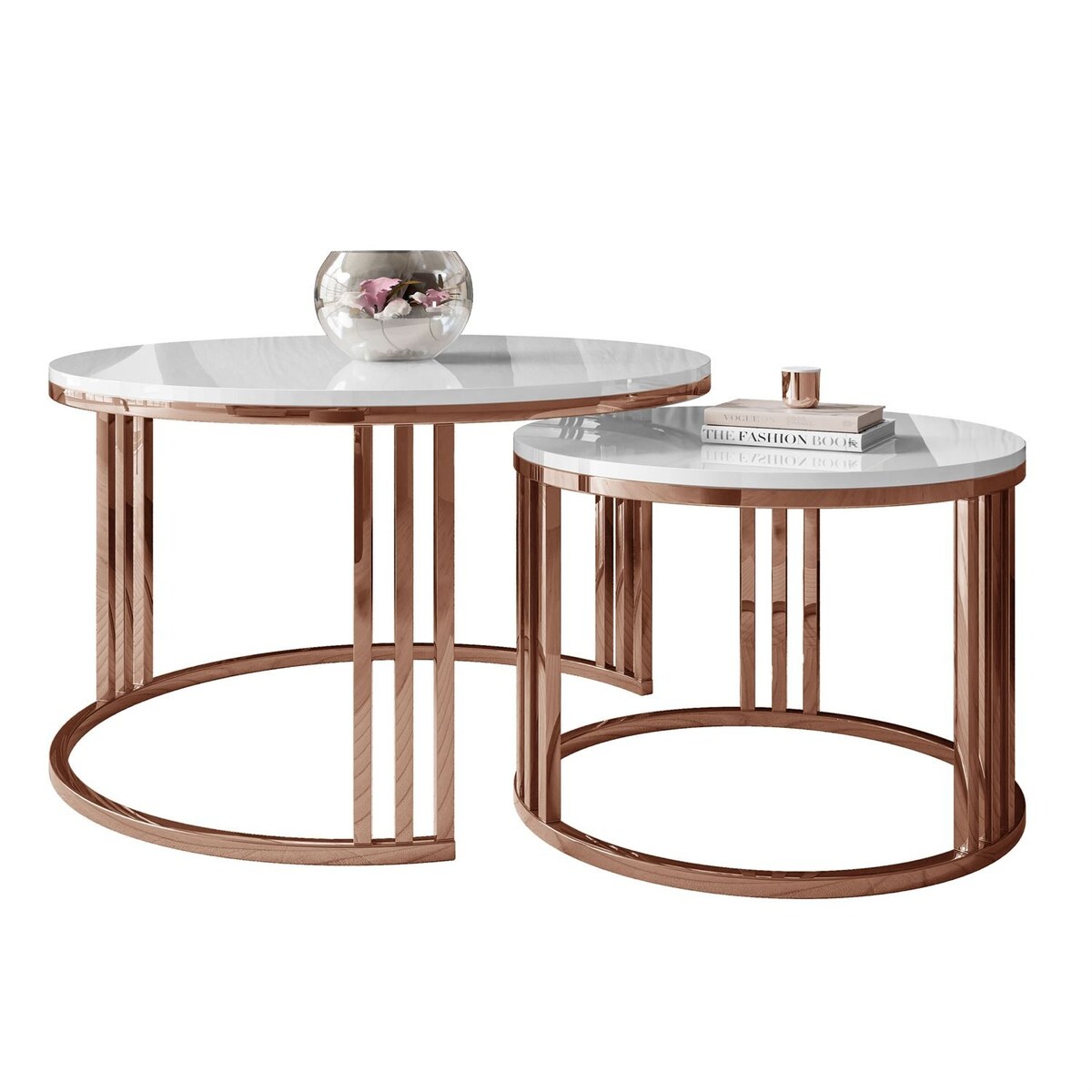 Stolik kawowy LORI 2w1 miedź biały połysk