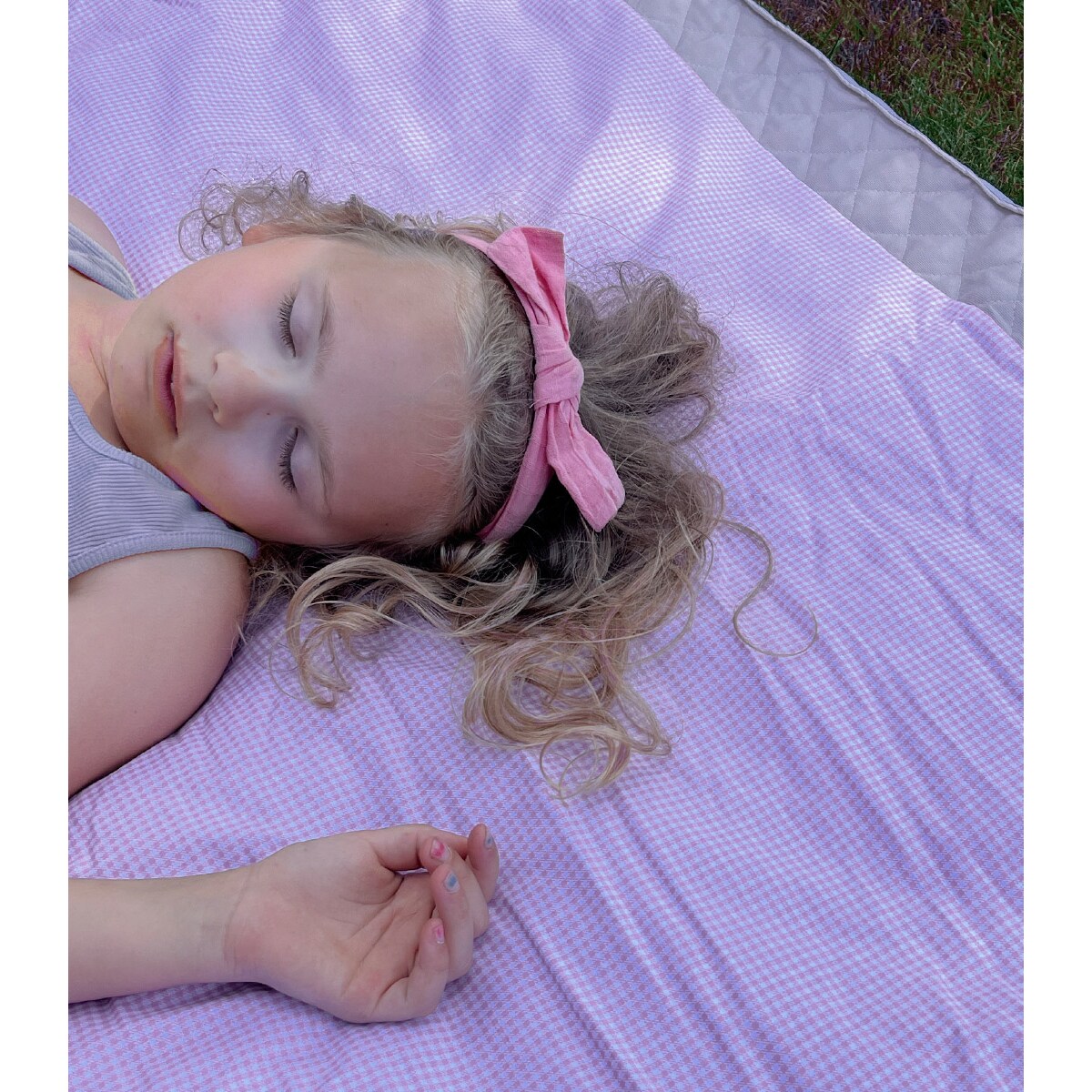 Kratka Vichy Pink – Koc piknikowy XXL – mata piknikowa 180×160 cm