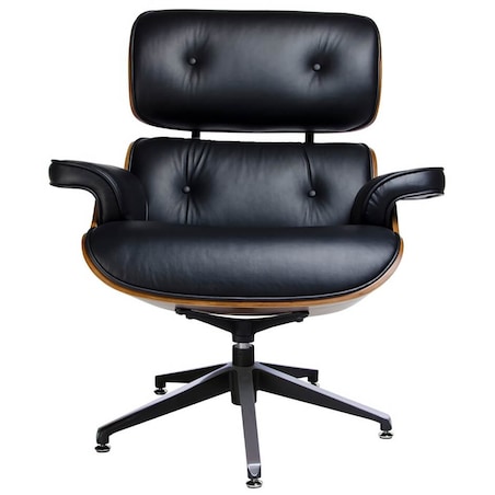 Gabinetowy fotel z podłokietnikami skórzany czarny orzech, King Home