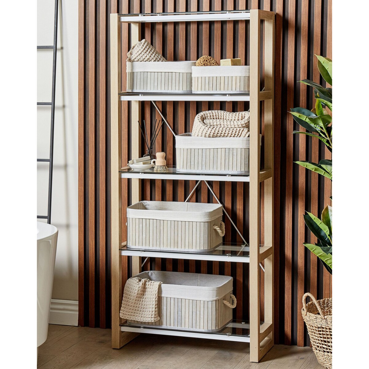 Zestaw 5 koszy bambusowych szary TALPE