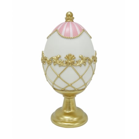 Dekoracja - jajko ceramiczne na postumencie 15,3x7,8x7,8 cm OVO biało-błękitne