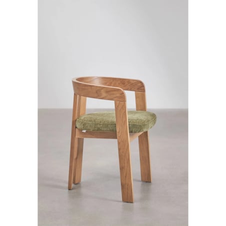 Krzesło z podłokietnikami, jasne drewno, zielone szenilowe, Yvonne