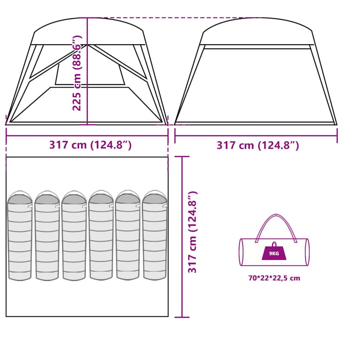 vidaXL Namiot rodzinny, 6-os., niebieski, wodoszczelny