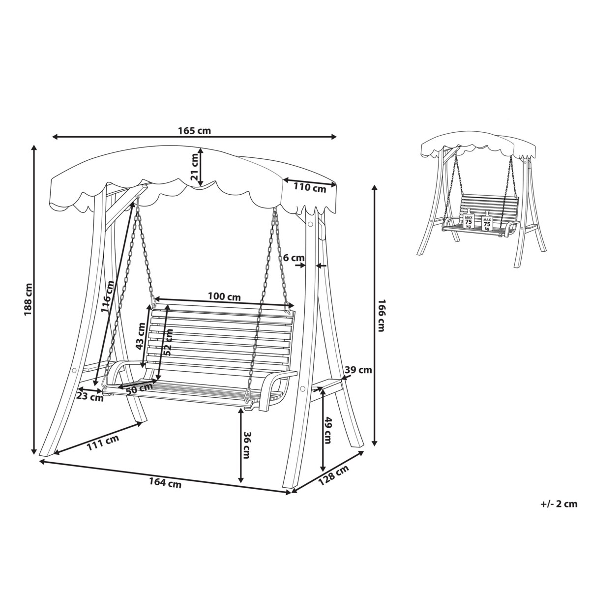 Huśtawka ogrodowa drewniana ciemna ANDRIA