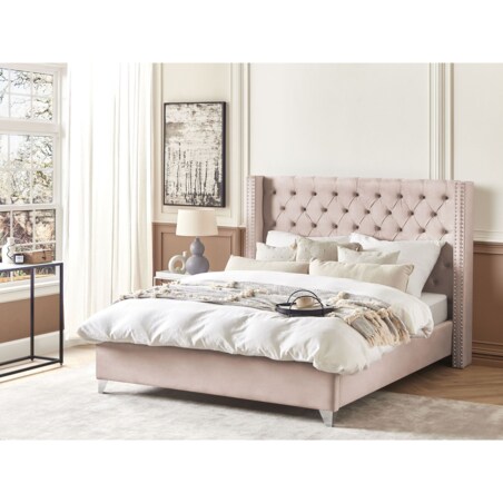 Łóżko welurowe 180 x 200 cm różowe LUBBON
