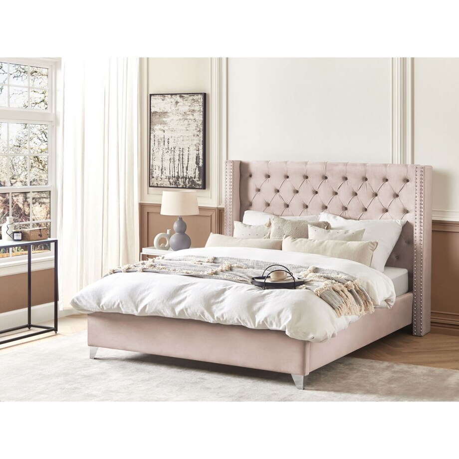 Łóżko welurowe 180 x 200 cm różowe LUBBON