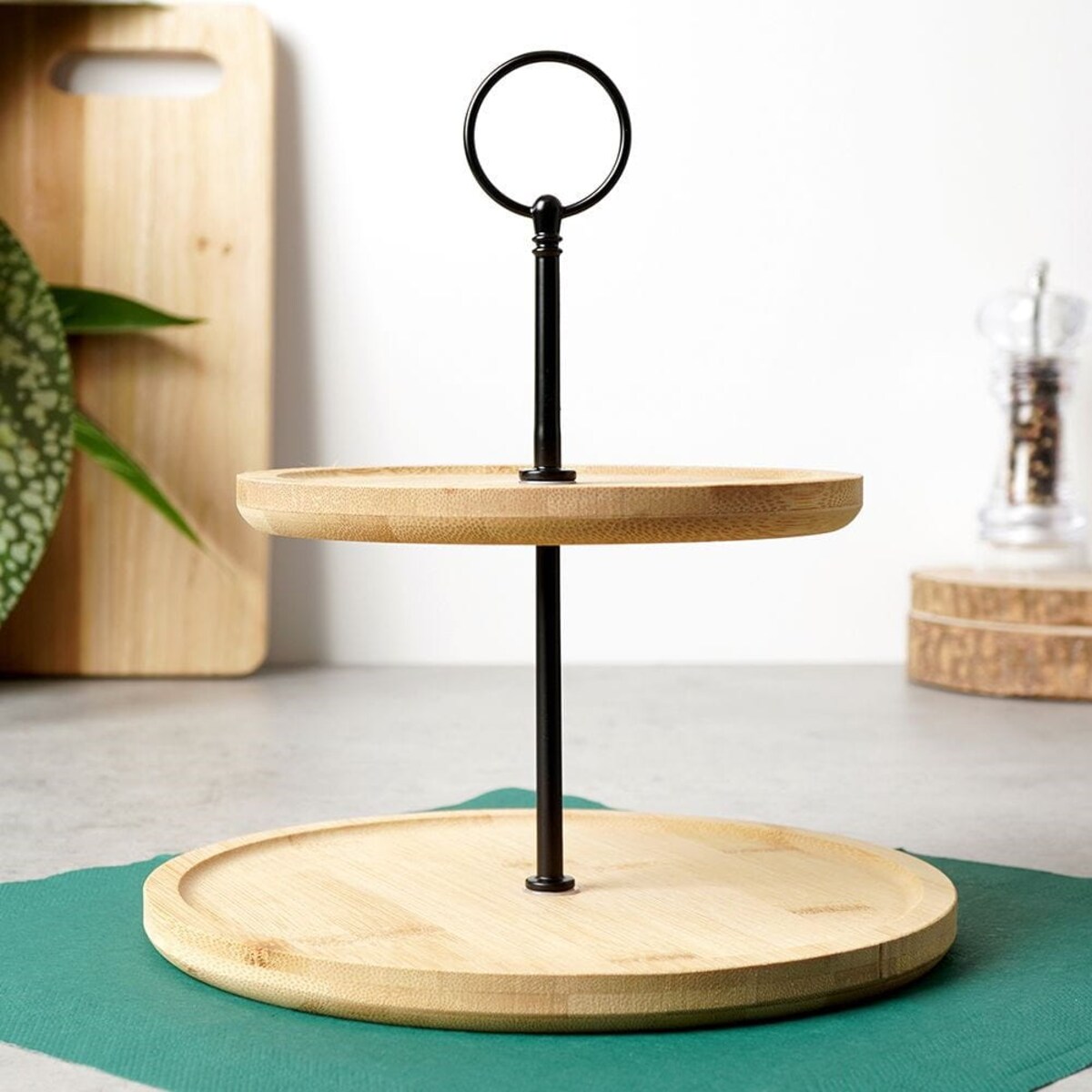 Patera do serwowania przekąsek, 2 poziomy, bambusowa