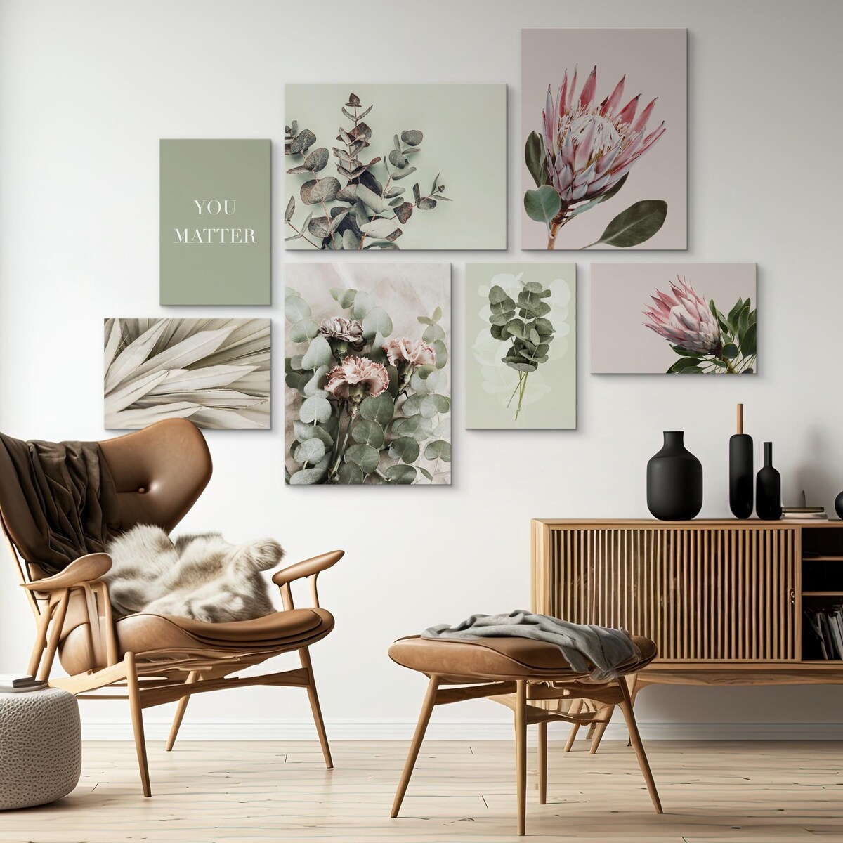 Zestaw Obrazów LIŚCIE Eukaliptusa Kwiaty 110x80cm