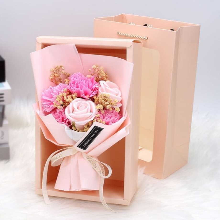 Bukiet zapachowych kwiatów mydlanych w pudełku 6 szt. flower box BUK09R