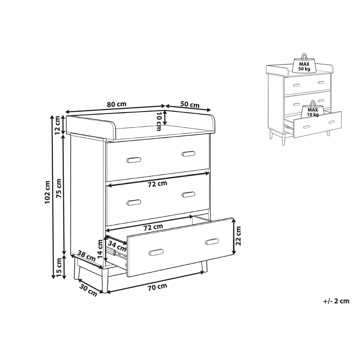 Komoda z przewijakiem QUILPIE Jasnozielony