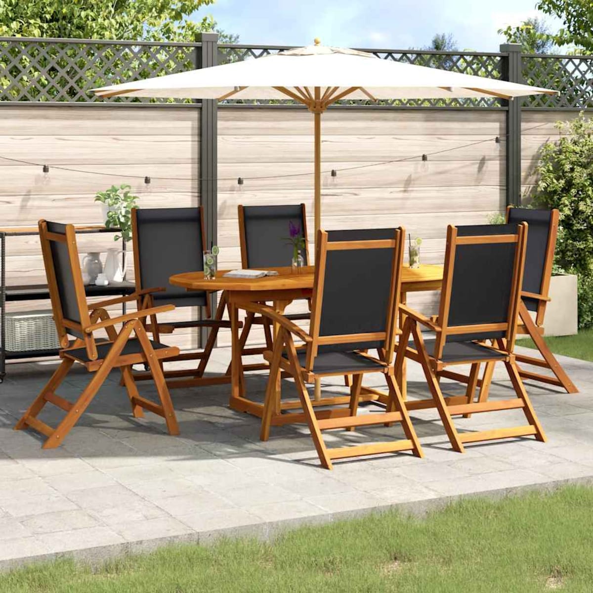 vidaXL 7-cz. zestaw mebli ogrodowych, lite drewno akacjowe i textilene