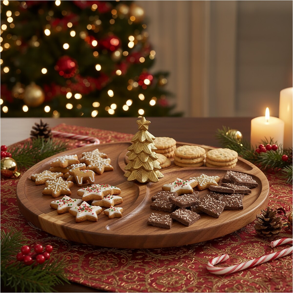 Deska Do Serwowania Świąteczna Boże Narodzenie Zdobiona Okrągła Akacjowa