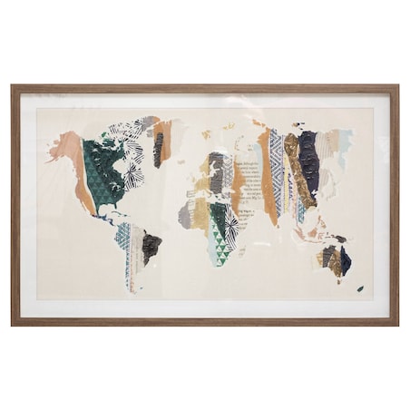 Obraz mapa świata, 80 x 50 cm, w brązowej ramie