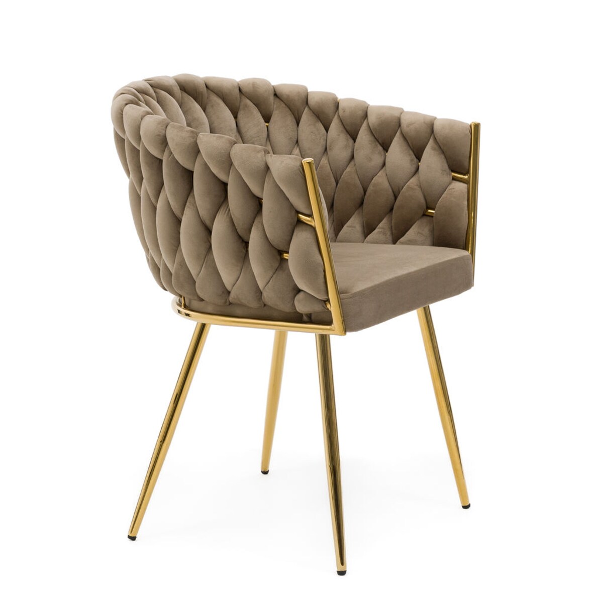 KRZESŁO DO JADALNI TAPICEROWANE PLECIONE OPARCIE ROSA GOLD COFFEE WELUROWE