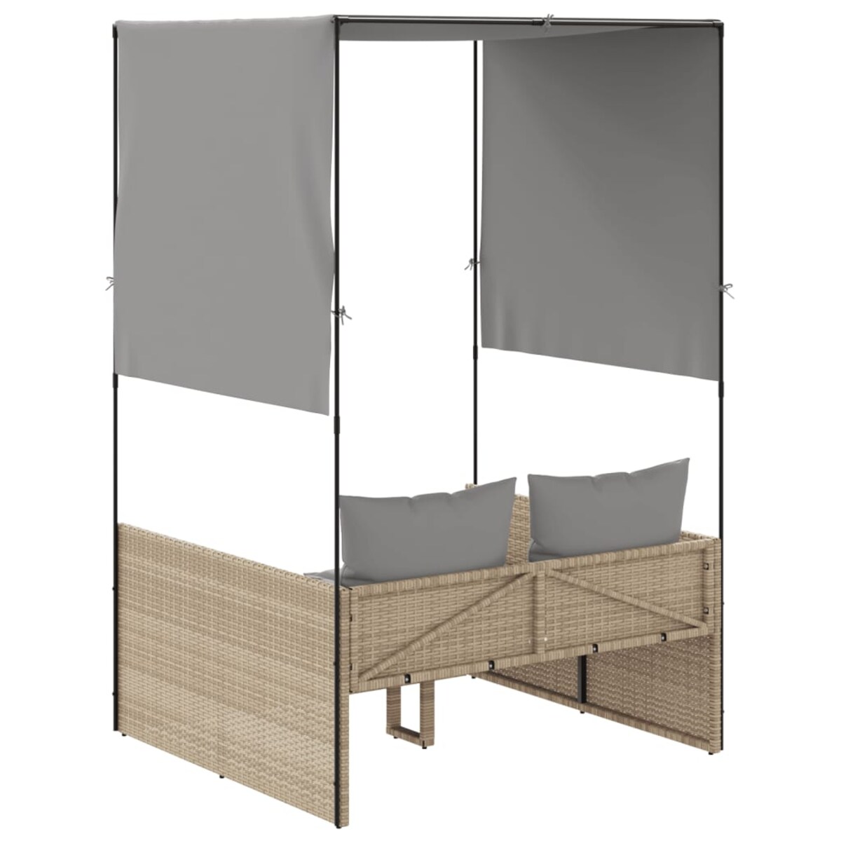 vidaXL Podwójna leżanka z daszkiem i zasłonami, beżowy polirattan