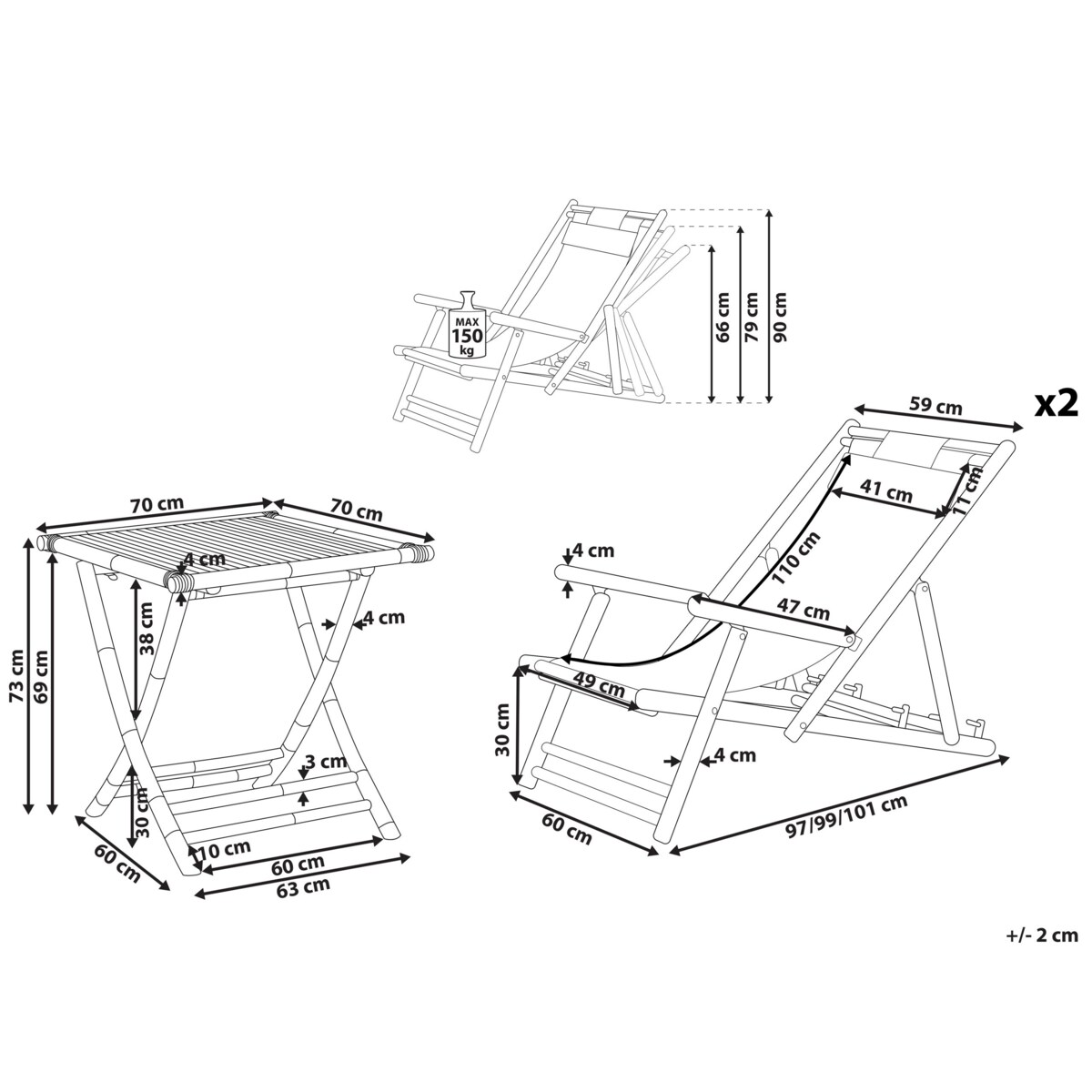 Zestaw mebli balkonowych bambusowy jasne drewno z białym ATRANI /SPELLO
