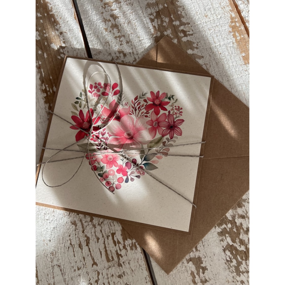 Wyjątkowa kartka ręcznie robiona na walentynki - walentynka z sercem piękne życzenia na walentynki dla niej