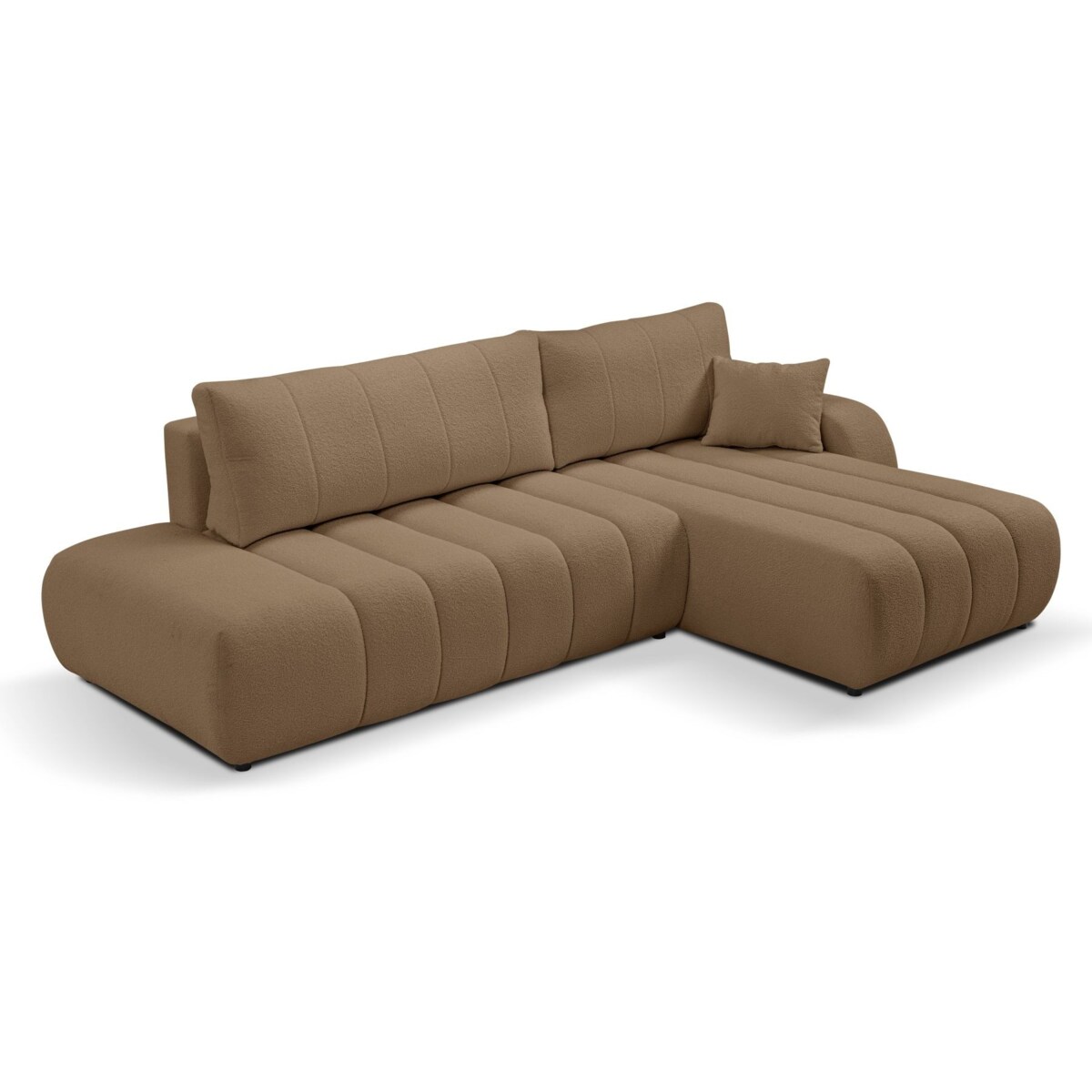 Narożnik z funkcją spania ALOO, prawostronny, tkanina boucle-brązowa