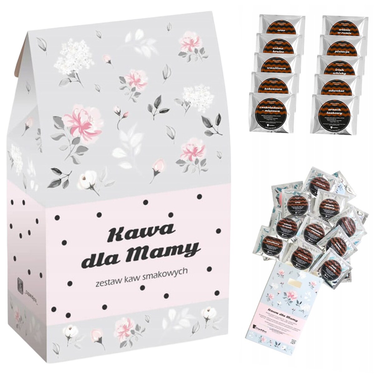 ZESTAW PREZENTOWY UPOMINKOWY NA DZIEŃ MATKI URODZINY DLA MAMY TEŚCIOWEJ - MIX 10 RÓŻNYCH KAW SMAKOWYCH DESEROWYCH MIELONYCH ARABICA