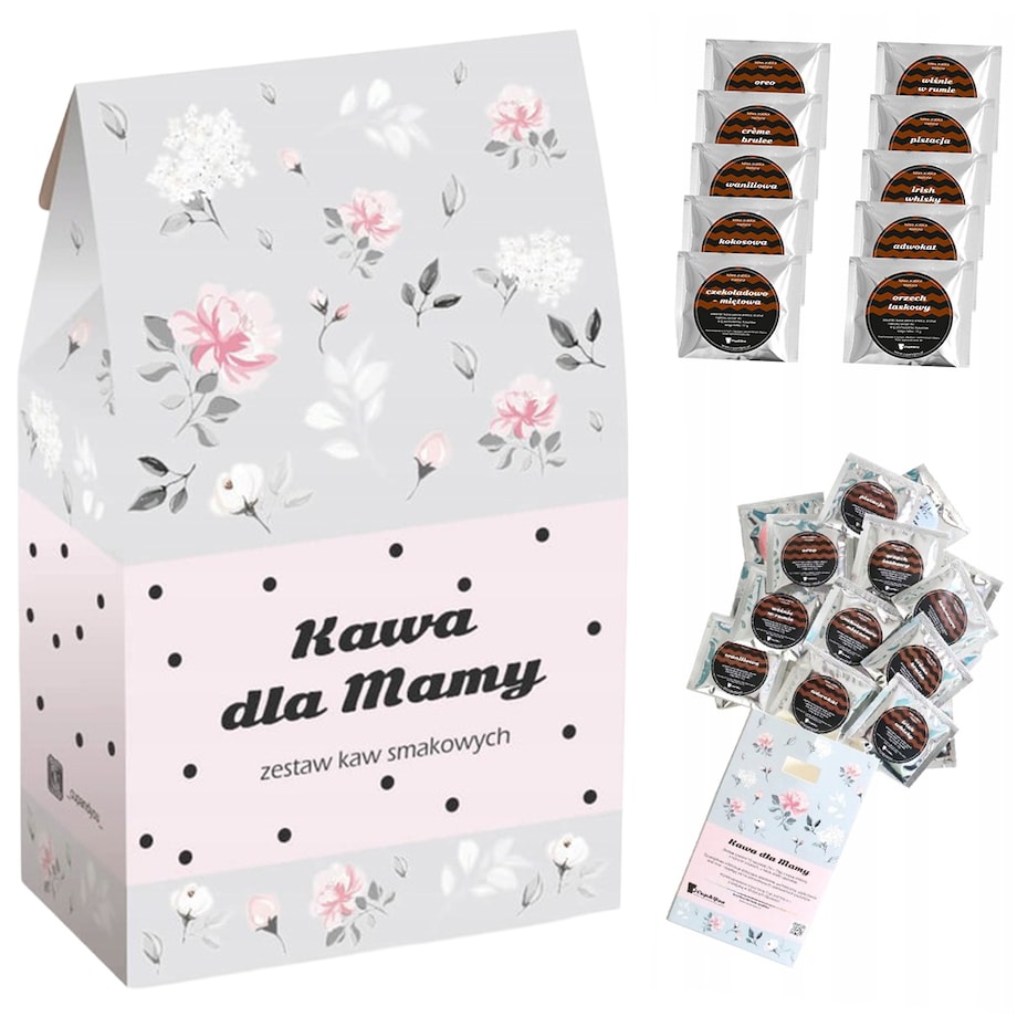 ZESTAW PREZENTOWY UPOMINKOWY NA DZIEŃ MATKI URODZINY DLA MAMY TEŚCIOWEJ - MIX 10 RÓŻNYCH KAW SMAKOWYCH DESEROWYCH MIELONYCH ARABICA