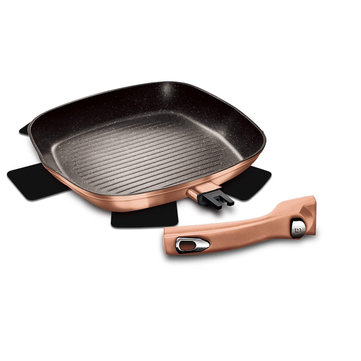 Patelnia z powłoką granitową grill 28cm z odpinaną rączką BERLINGER HAUS Metallic Line Rosegold