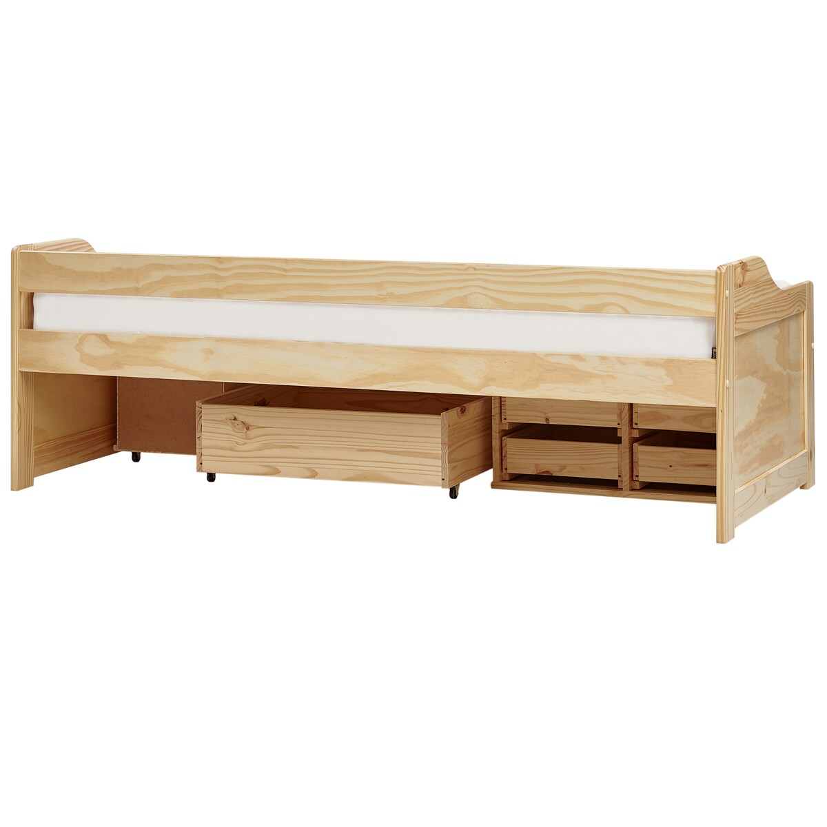Łóżko dzienne z szufladami Drewno sosnowe ROYVILLE 90 x 200 cm Jasnobrązowy