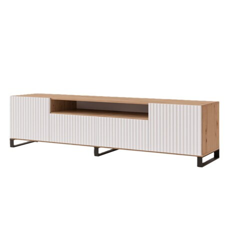 Stojąca szafka RTV NOELI pod telewizor, z ryflowanym frontem -biała+artisan