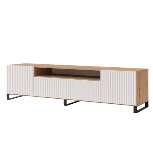 Stojąca szafka RTV NOELI pod telewizor, z ryflowanym frontem -biała+artisan