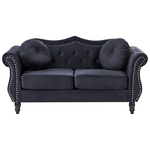 Sofa dla 2 osób SKIEN Welur Czarny