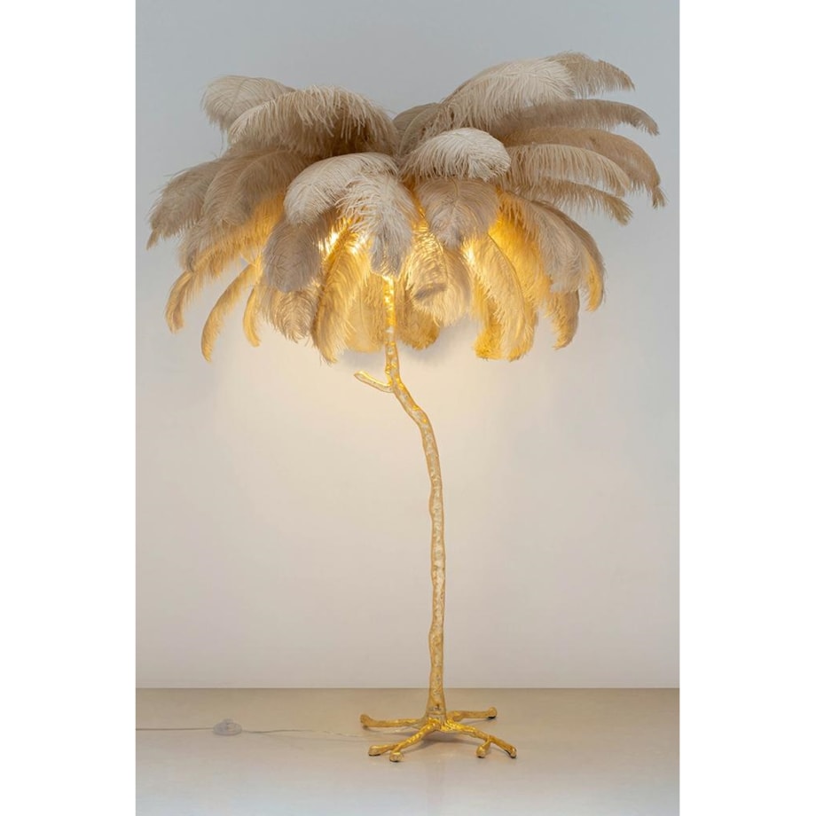 Lampa podłogowa glamour TIFFANY JL0019.BEIGE ptasie pióra mosiądz beżowa