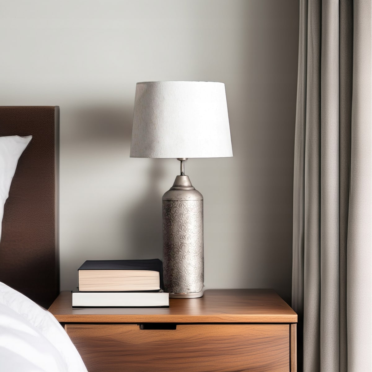 LAMPA STOŁOWA LOFT NOCNA SREBRNA METALOWA DO SALONU SYPIALNI DOMU 53cm E27