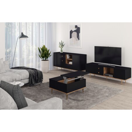 Czarny nowoczesny stolik kawowy Skandica HARMONI z otwieranym blatem