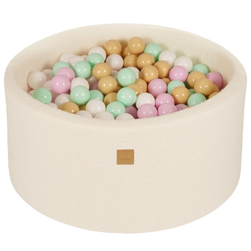 MeowBaby® Boucle Biały Okrągły Suchy Basen 90x40cm dla Dziecka, piłki: Pastelowy Róż/Mięta/Biały/Beż