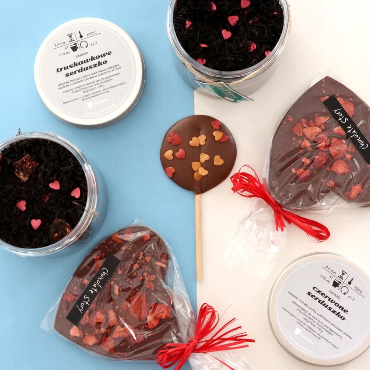 Herbata czarna CZERWONE SERDUSZKO o smaku truskawki z nutą wanilii PREMIUM - herbata liściasta sypana mieszanka napar susz - gotowa na prezent upominek